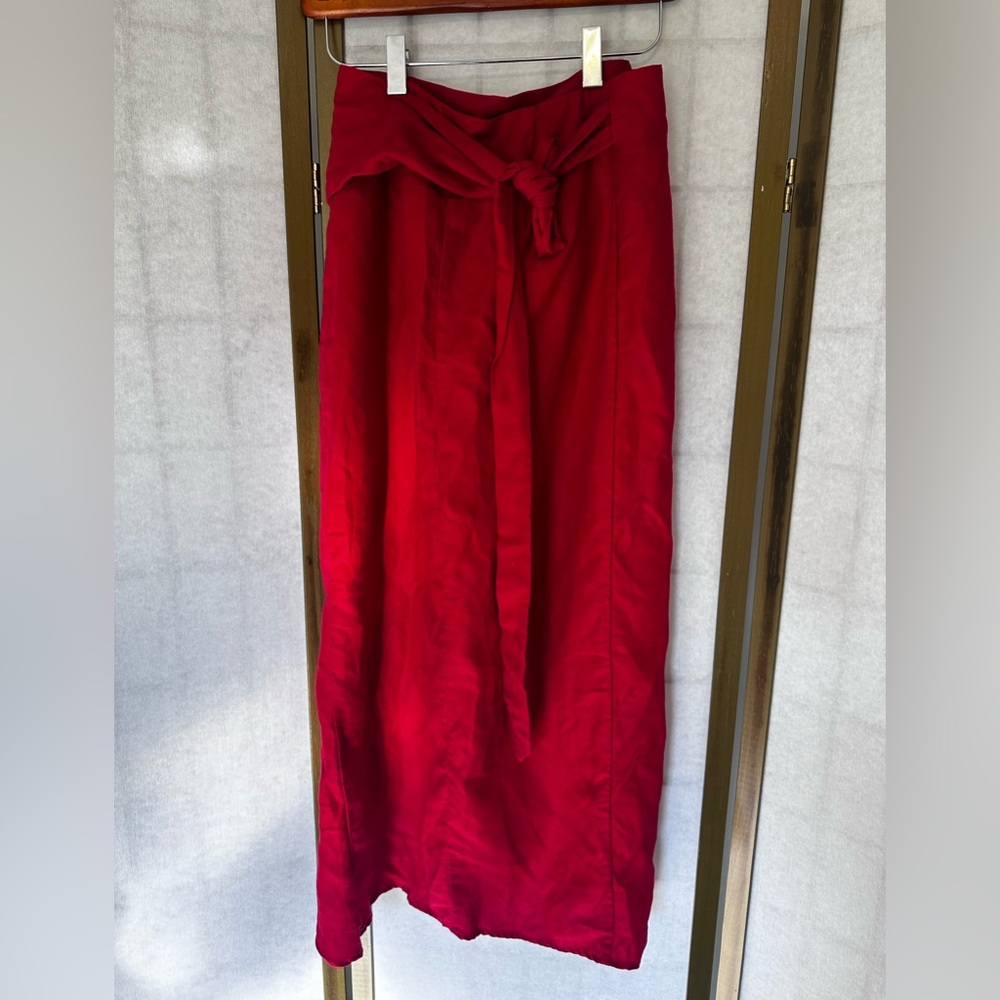 Reformation Tencel & Linen Red Wrap Skirt